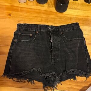 Zara Black Frayed Hem Jean Shorts